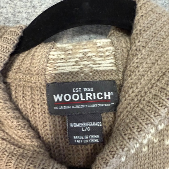 Woolrich Women’s Brown Fair Isle 100% Wool Zip Hoodie Sweater Jacket Size L - Picture 2 of 10